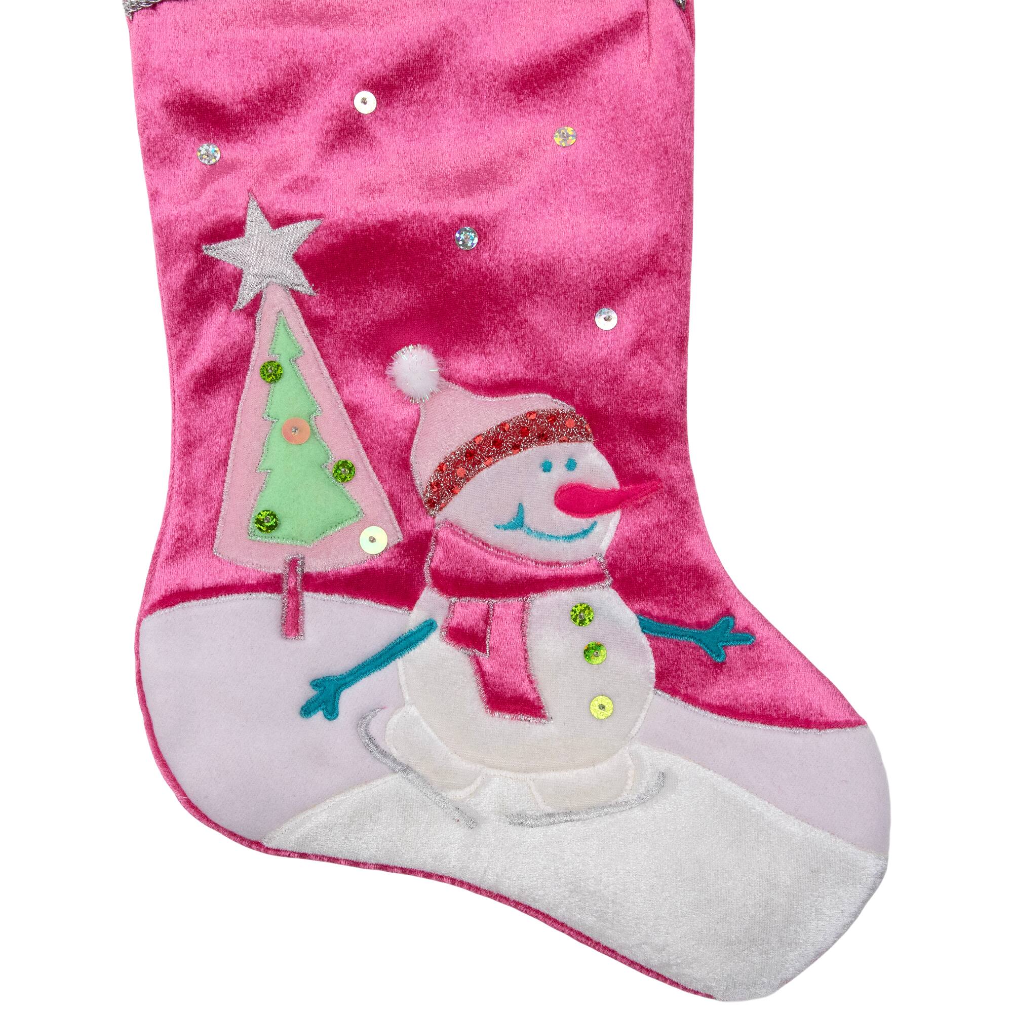 20.5" Embroidered Ice Skating Snowman & Christmas Tree Stocking